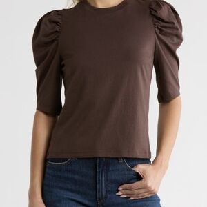 Frame Denim Brown Puff Sleeve Tee